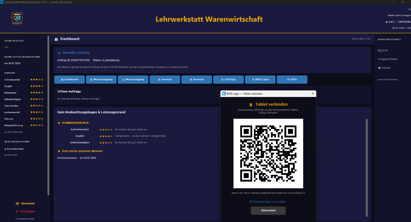 MDE-Login: QR-Code zum Verbinden eines Tablets oder Smartphones
